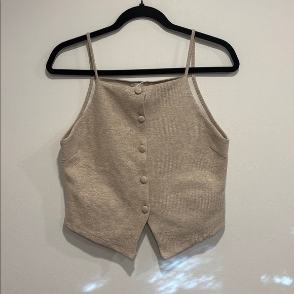 Zara Light Brown/Grey Knit Waistcoat Top - Picture 2 of 7